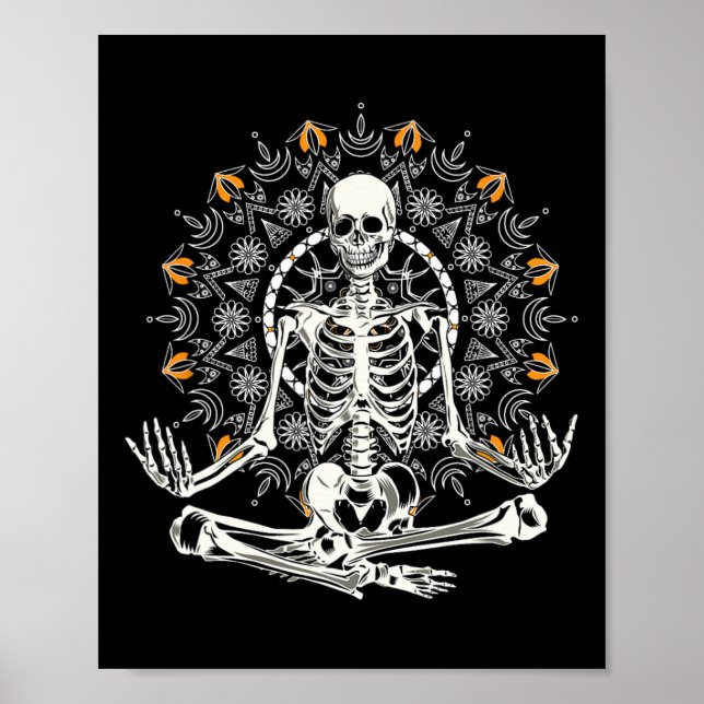 Affiche Graphique de yoga mandala de squelette méditant po (Devant)