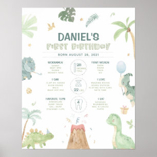 Affiche Graphique d'étape du 1er anniversaire de dinosaure