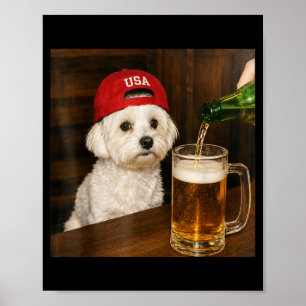 Affiche Graphique drôle de Maltese buvant de la bière pour