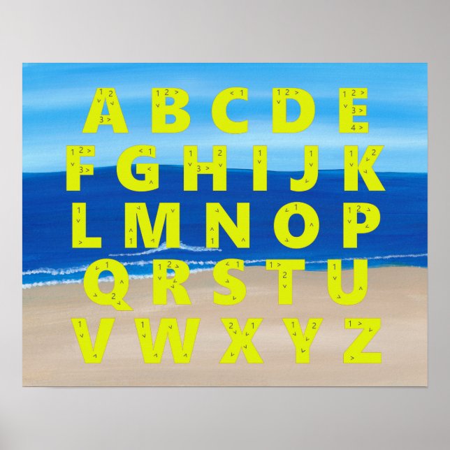 Affiche Graphique en alphabet jaune Plage de sable Ocean S (Devant)