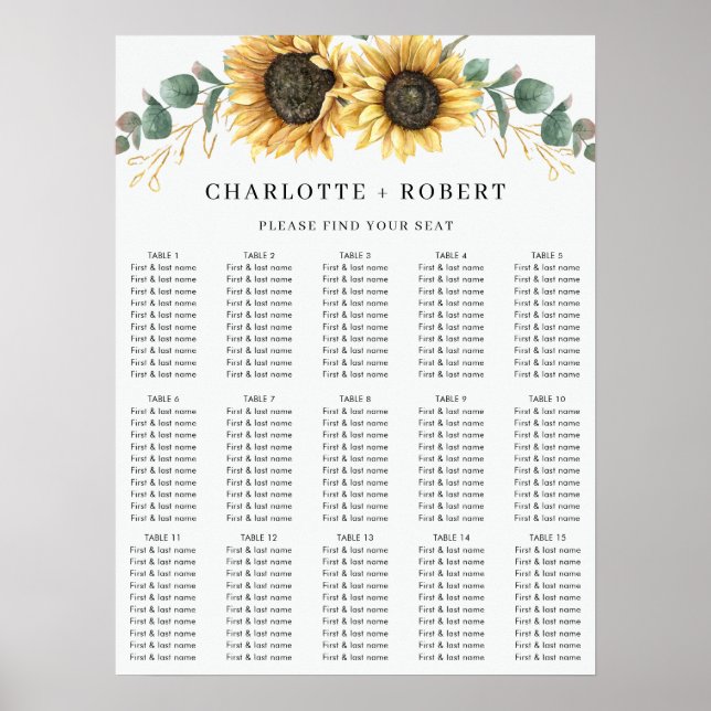 Affiche Graphique Mariage de tournesol Eucalyptus floral (Devant)