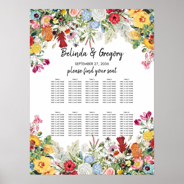 Affiche Graphique Mariage des fleurs du jardin floral (Devant)