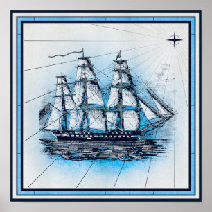 Affiche Graphique Navires nautiques vintages