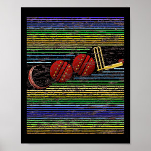 Affiche Graphique Rétro de Cricket Cool Avec T Ll Piquets