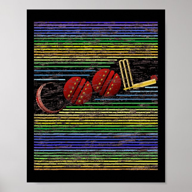 Affiche Graphique Rétro de Cricket Cool Avec T Ll Piquets  (Devant)