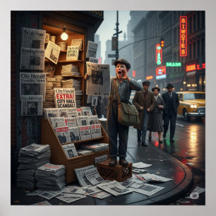 Affiche Graphique Retro Newsstand