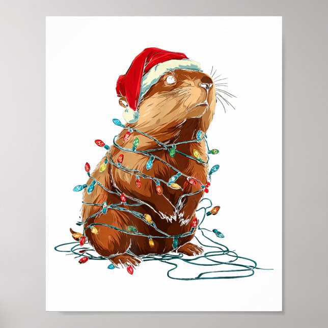 Affiche Graphiques de Noël de marmotte drôles Lumières d'a (Devant)