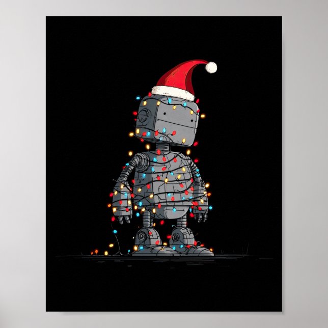 Affiche Graphiques de Noël de robot drôle de lumières amat (Devant)