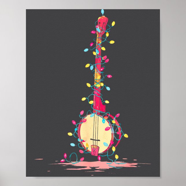 Affiche Graphiques de Noël drôles de banjo pour amateur de (Devant)