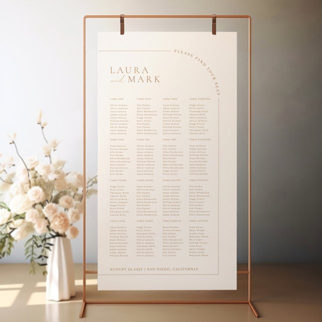 Affiche Graphiques de sièges de mariage minimal moderne po (Modern Minimal 160 Guests Wedding Seating Charts)