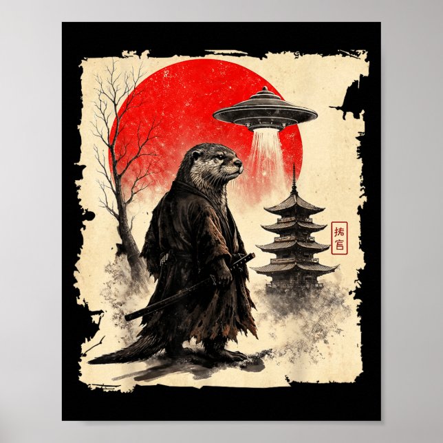 Affiche Graphisme d'art de guerrier japonais Otter Samurai (Devant)