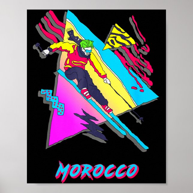 Affiche Graphisme d'aventure de ski maroc vibrant (Devant)