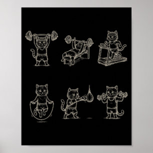 Affiche graphisme de chat de gym drôle musculation levage