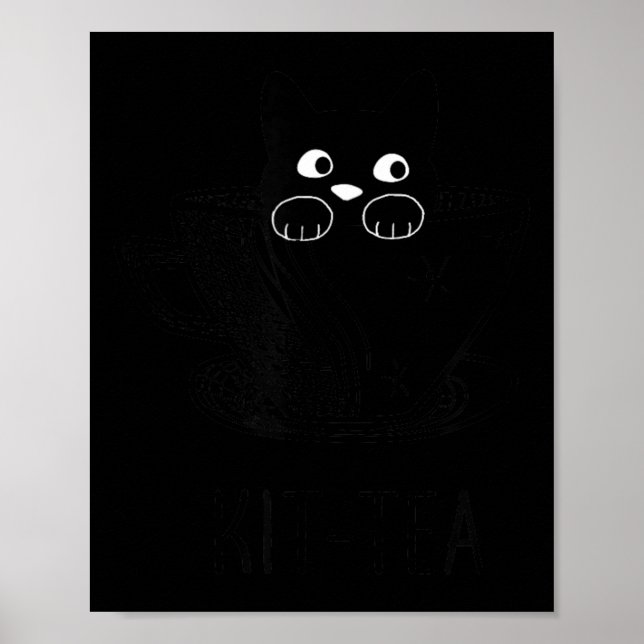 Affiche Graphisme de chat noir drôle Kit-Tea (Devant)