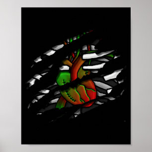 Affiche Graphisme de cœur et d'os de zombie