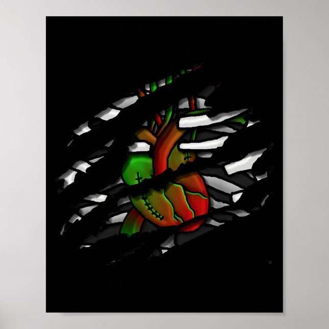Affiche Graphisme de cœur et d'os de zombie (Devant)