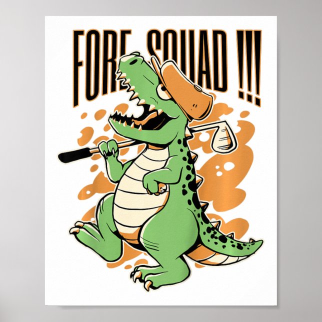 Affiche Graphisme de joueur de golf dinosaure T-rex Kids F (Devant)