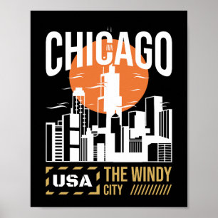 Affiche Graphisme de la skyline de Chicago États-Unis Co