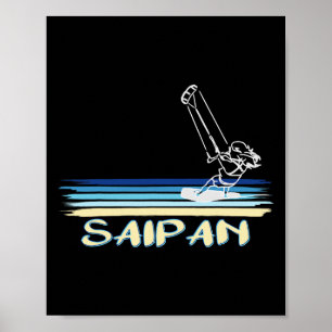 Affiche Graphisme de ligne de plage de kitesurf de Saipan