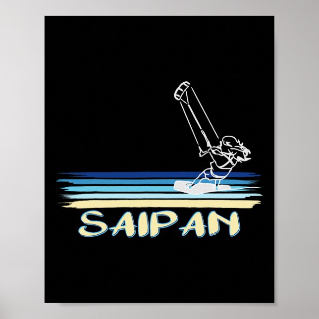 Affiche Graphisme de ligne de plage de kitesurf de Saipan  (Devant)