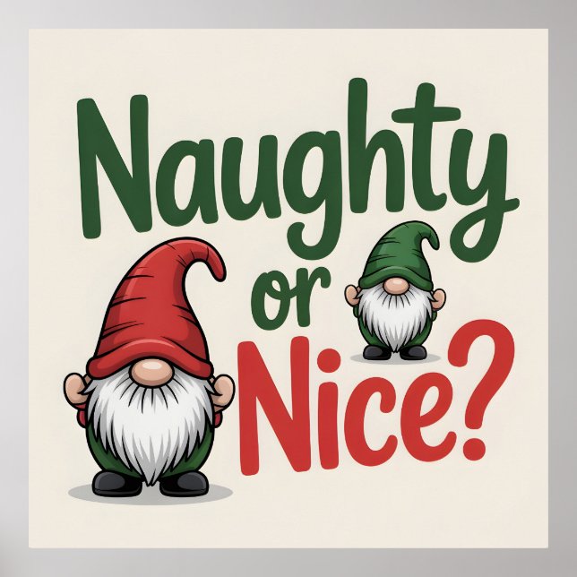 Affiche Graphisme de Noël Naughty or Nice : Gnomes mignons (Devant)