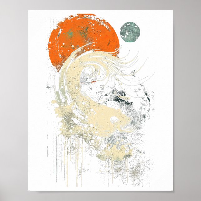Affiche Graphisme de surf à vague orange noir (Devant)
