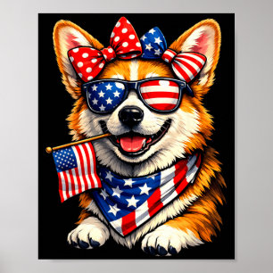 Affiche Graphisme drôle de corgi patriotique avec drapeau