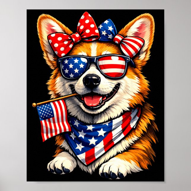 Affiche Graphisme drôle de corgi patriotique avec drapeau  (Devant)