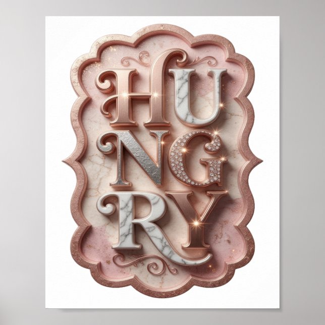 Affiche Graphisme icône argentée HUNGRY (Devant)