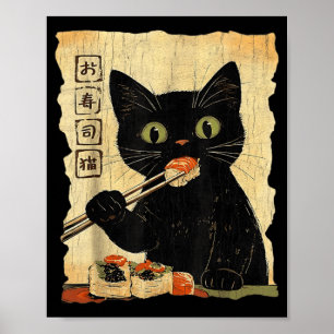 Affiche Graphisme japonais esthétique de sushi de chat vin