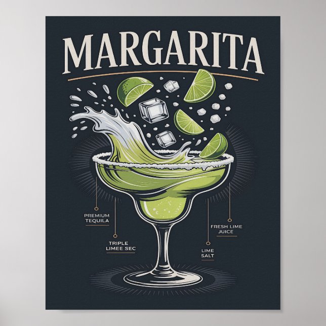 Affiche Graphisme Splash Margarita Tequila Foncé Classique (Devant)