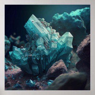 Affiche Grappe de Cristal Inspirée d'Aquamarine Teal Glacé
