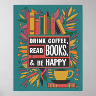 Affiche Gras Abstrait "Boire du café, Lire des livres"
