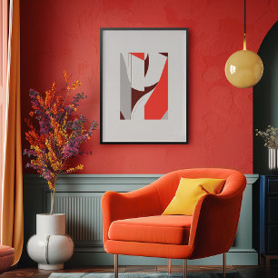 Affiche Gras géométrique rouge et gris Abstrait