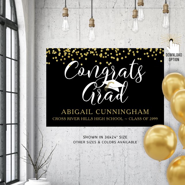 Affiche GRAS GRAD Gold Confetti Script Couleur personnalis (Créateur téléchargé)