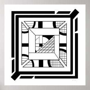 Affiche Gras noir blanc géométrique Abstrait Line Art