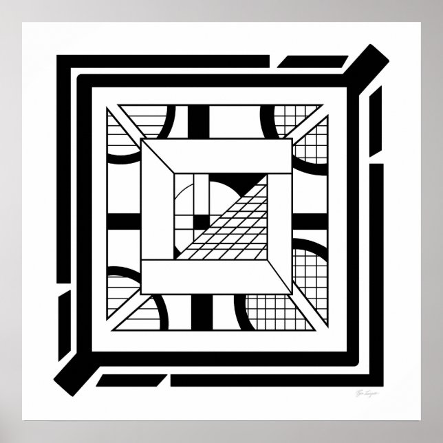 Affiche Gras noir blanc géométrique Abstrait Line Art (Devant)