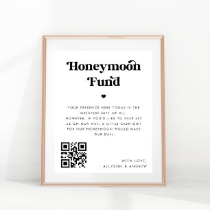 Affiche Gras rétro Script coeur Honeymoon Fund Mariage