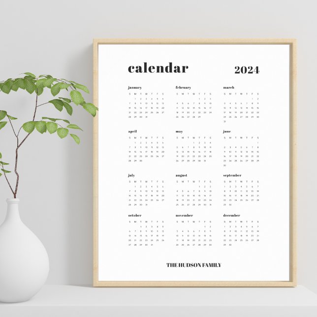 Affiche Gras simple | Calendrier 2024 noir et blanc (Créateur téléchargé)