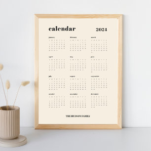 Affiche Gras simple   Calendrier Cream et Black 2024