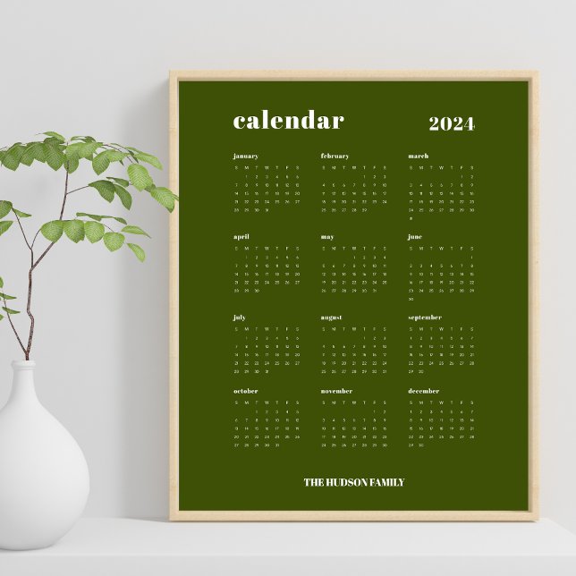 Affiche Gras simple | Calendrier Olive Green & White 2024 (Créateur téléchargé)