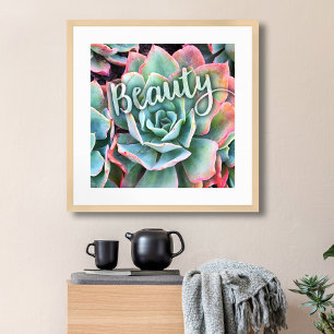 Affiche Gras Vert Cactus Succulent Photo de beauté Script