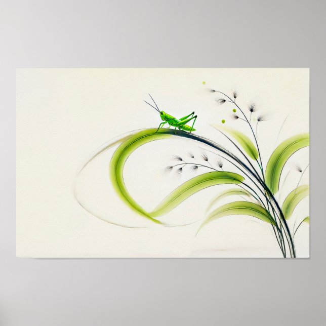 Affiche Grasshopper chinois d'encre sur l'herbe (Devant)