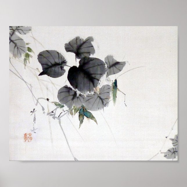 Affiche Grasshopper sur la feuille Kudzu, Watanabe Seitei (Devant)