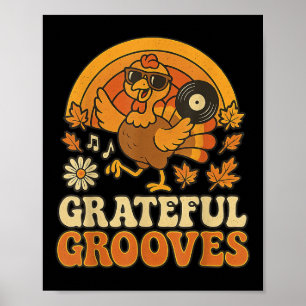 Affiche Grateful Grooves Rétro Thanksgiving Dinde Automne