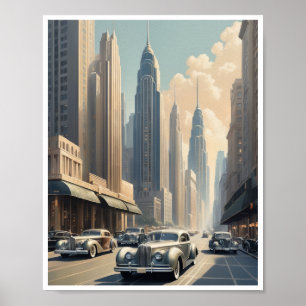 Affiche gratte-ciel élégant, paysage urbain glamour