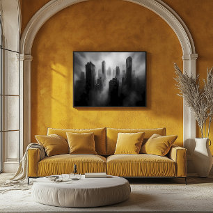 Affiche Gratte-ciel majestueux engloutis dans un brouillar