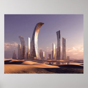 Affiche Gratte-ciel surréalistes futuristes dans un paysag