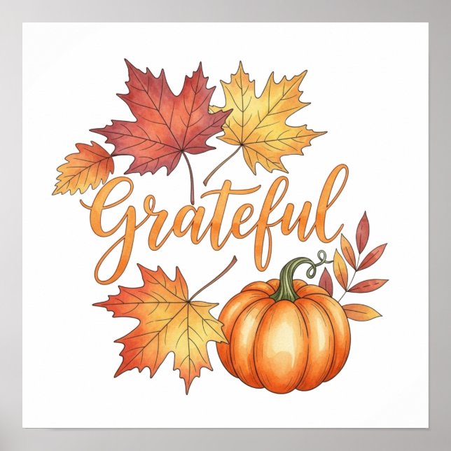 Affiche Gratuit Citrouille & Feuilles d'automne (Devant)