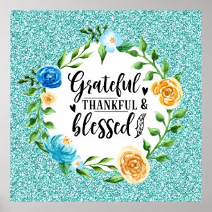 Affiche Gratuit Gratuit Merci Bienheureux Aquarelle Floral